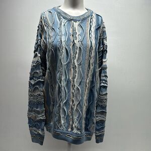 Men's Textured Blue and Cream Cardigan Sweater